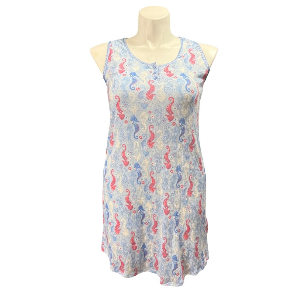 Charter‎ Club Intimates Seahorse Print Henley Nightgown Blue Pink Small